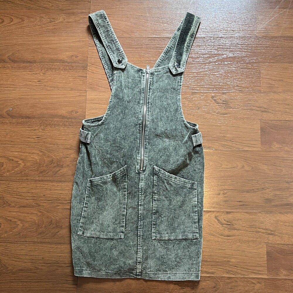 She + Sky Green Womens Sleeveless Corduroy Mini Dress Pockets Utility Size S